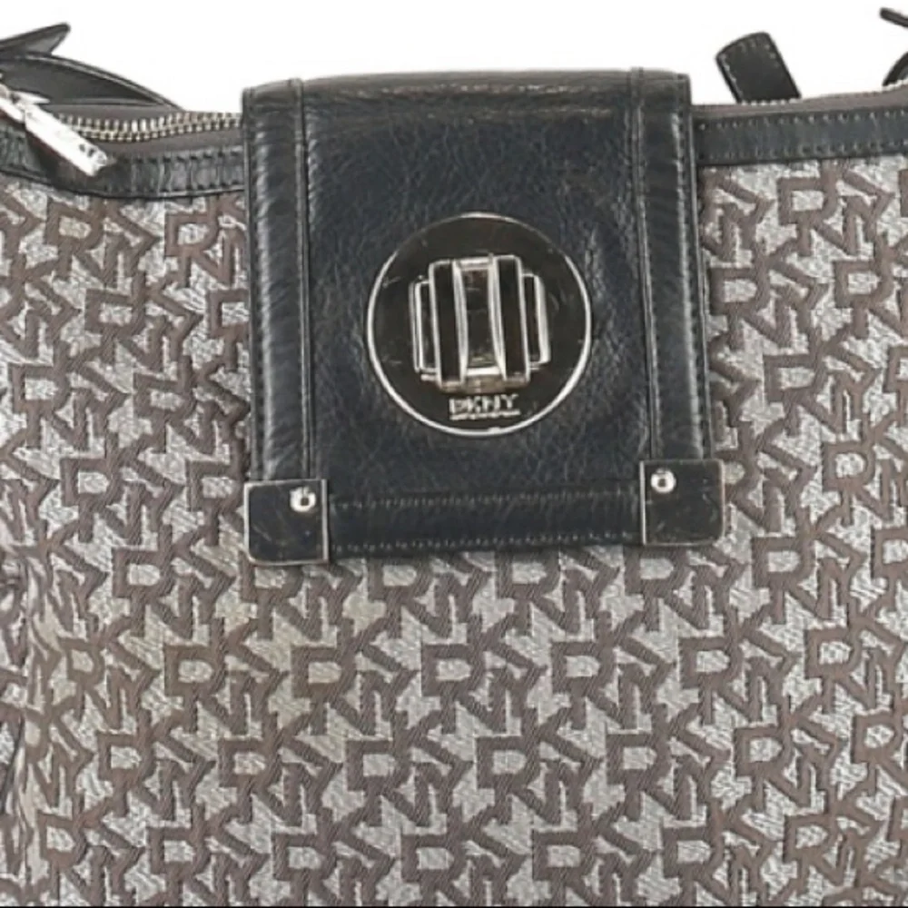 DKNY | Black & Gray Patterned Bag Canvas Leather Crossbody Logo Silver Hardware